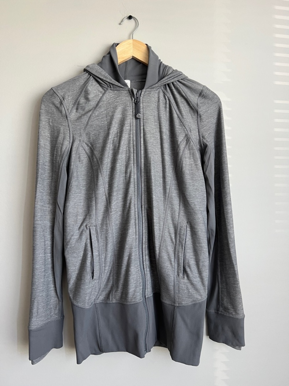 Lululemon Long Gray Zip-Up Hooded Jacket Size 8 Medium